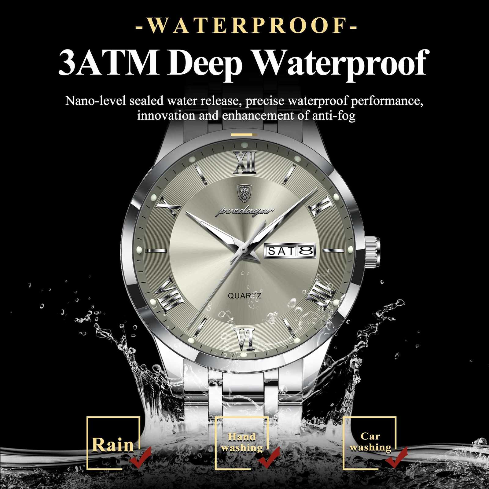 POEDAGAR Business Fashion Man Watch Waterproof Luminous Date Week M Wristwatch Stainless Steel Quartz Men Watches Reloj +Box X250726