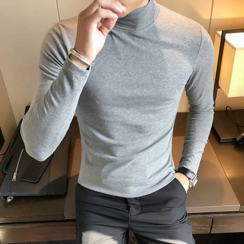 Spring New Mens Turtleneck T-shirt Long Sleeve Slim Fit Solid Color High Elastic Bottoming Pullovers Basic Style Male Tops Z250725