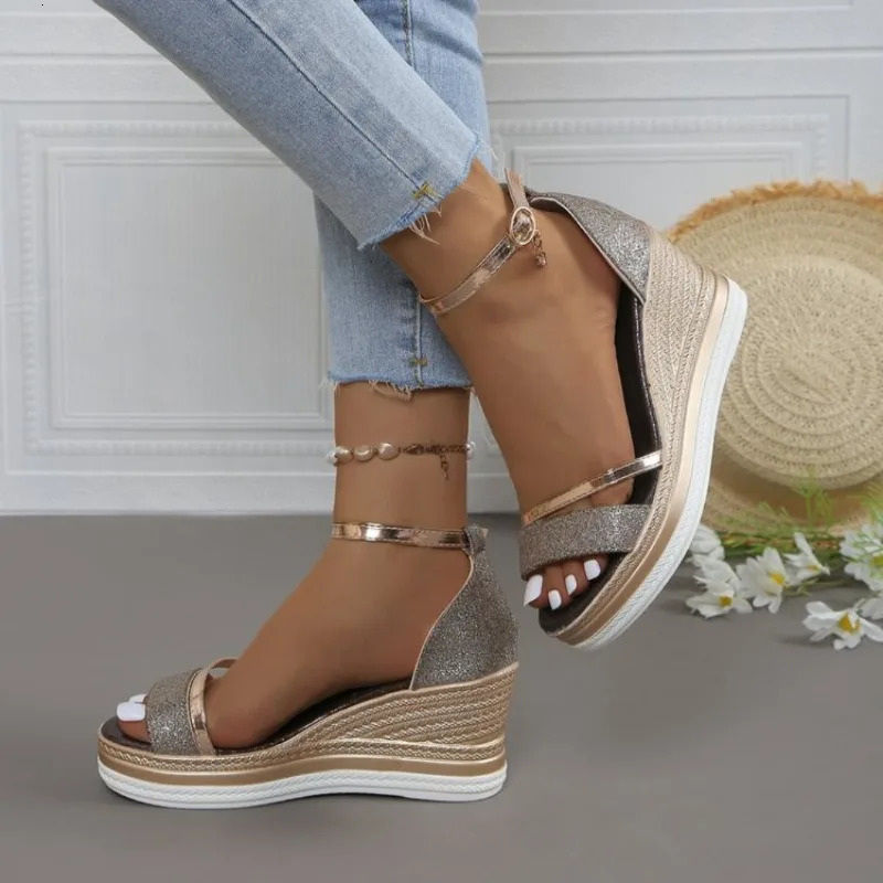 2024 Summer Women Wedges Sandals Fashion Solid Color Shoes for Women High Heels Platform Sandals Zapatos De Mujer 250725