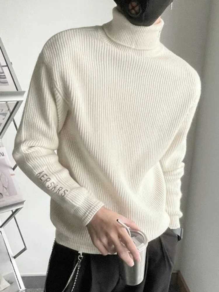 Knitted Sweaters for Men Turtleneck High Collar Black Man Clothes Pullovers Coat Jacket Letter Maletry New in Plus Size Casual S Z250725