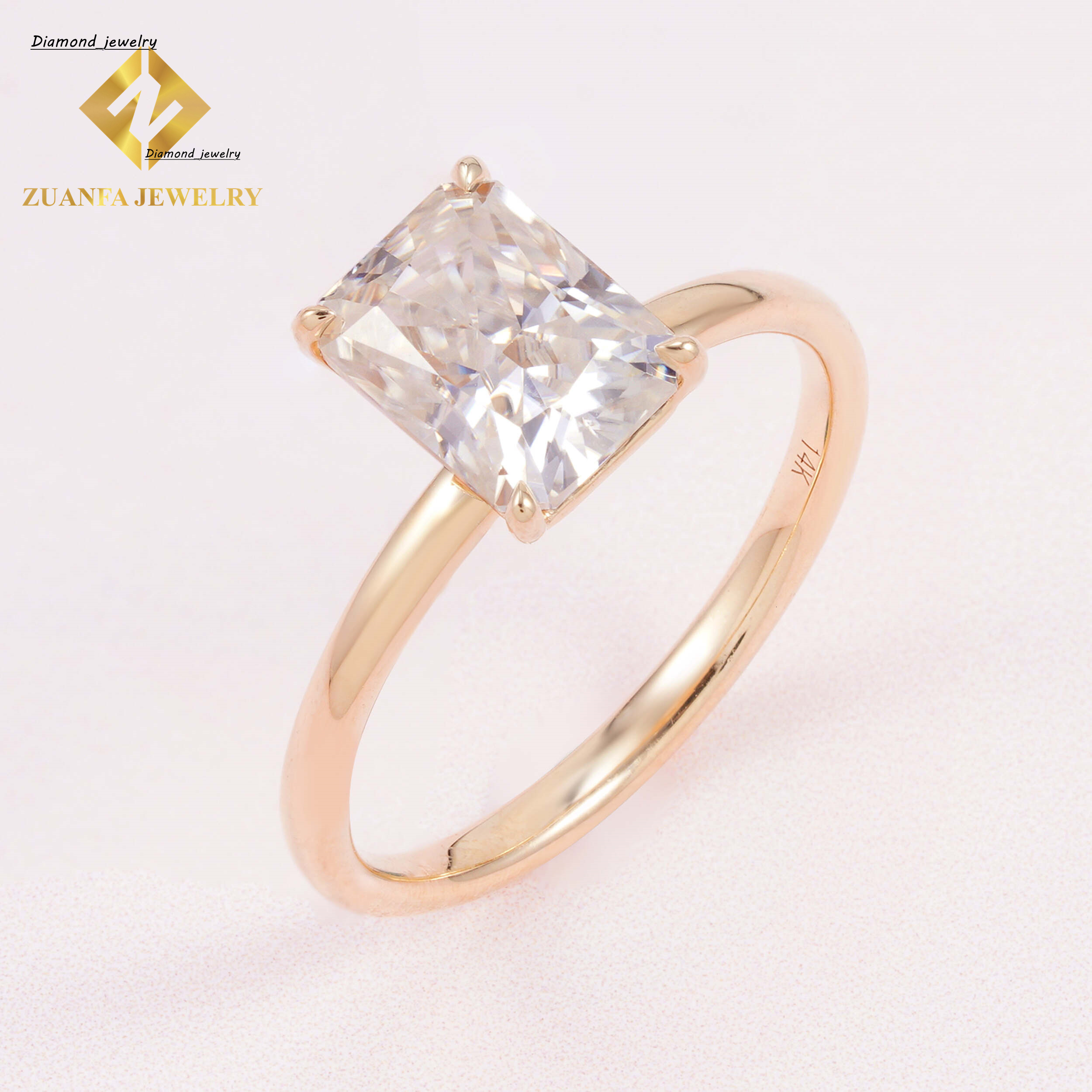 Radiant Cut Moissasnite Plain Band Engagement High Quality 14Karat Solid Gold Lab Diamonds Rings