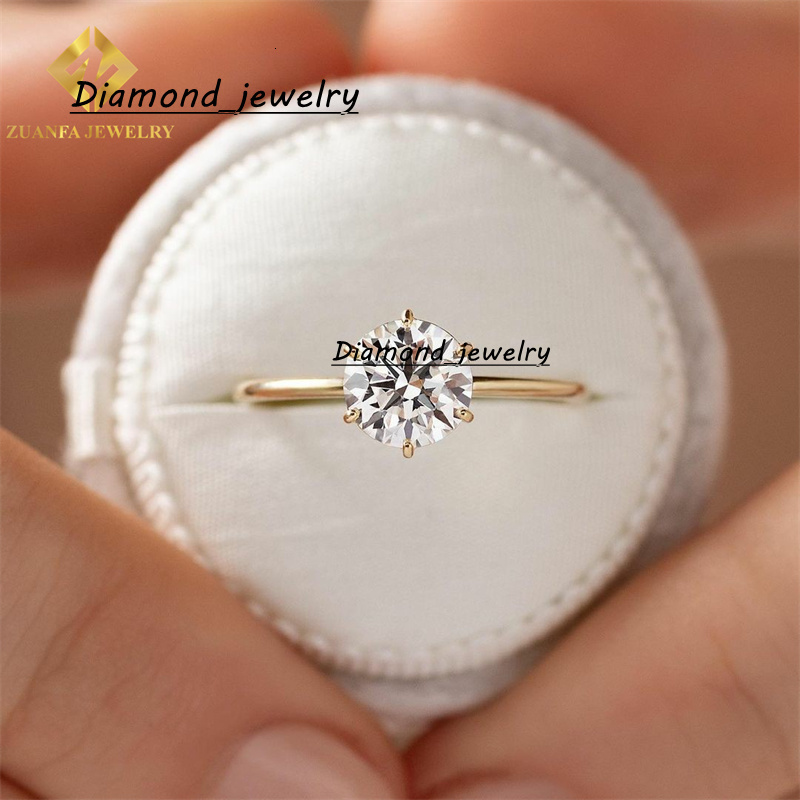 Factory Outlet Classical Brilliant Cut Lab Grown Diamond 14K Solid Gold Solitaire Diamonds CVD/HPHT Rings