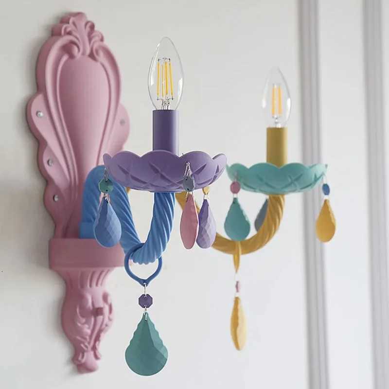 European Children Rainbow Chandelier Designer Macaron Lights LED Candle Light Childrens Bedroom Princess Room Kawaii Light XJ250725