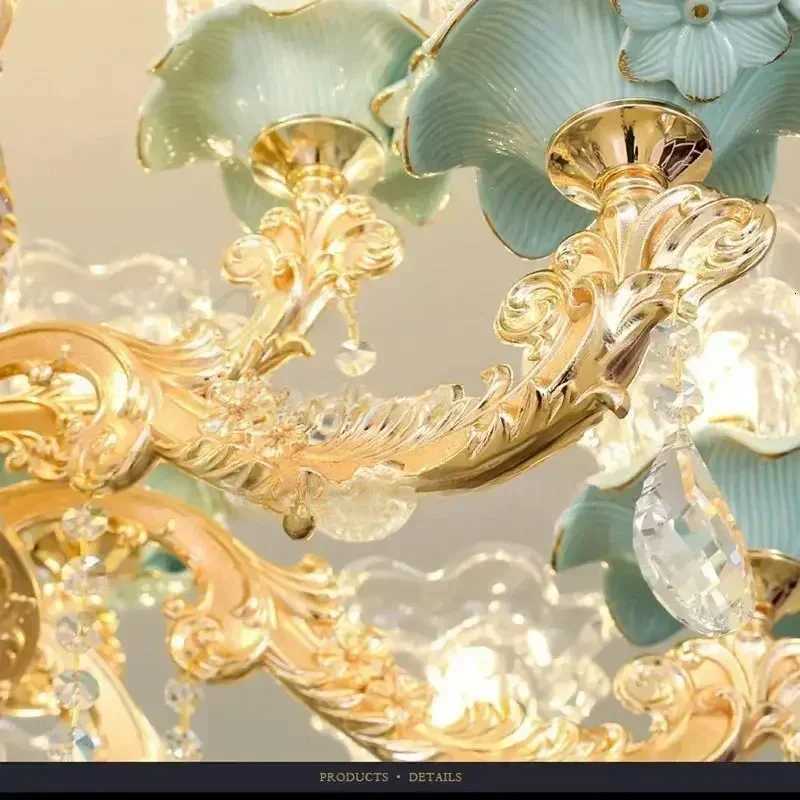 Chandelier Luxury Crystal Blue Ceramic For Living Room Ceiling Lamp Villa Bedroom Dining Room Indoor Home Decor Lighting Fixture XJ250725