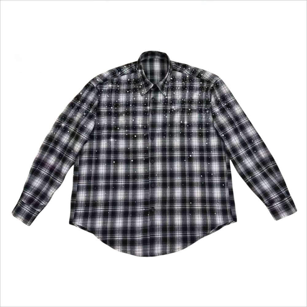Male Original 2024 Autumn New Hot Beads Dia Plaid Men's Women's Long-Sleeve Trendy Light Shirts Jacket