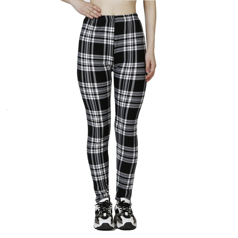 Black and White Checkered WOMENS Sports Fitness Leggings 250725