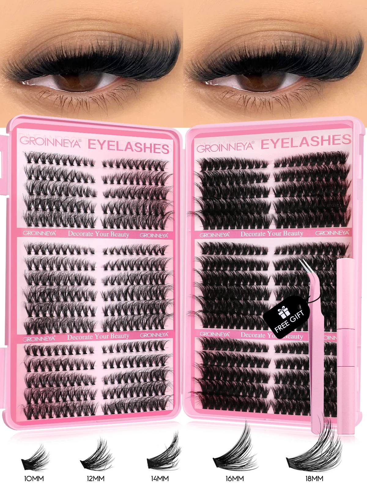 GROINNEYA Lash Clusters Kit Cat Lashes 640 Pcs with Bond Seal Cluster Eyelash s DIY at Home 250714