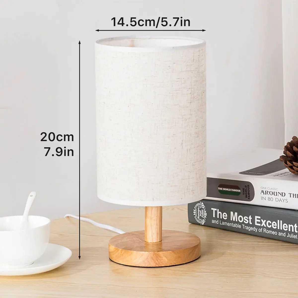 USB Bedside Lamp Night Lights Table Lamp for Bedroom Wooden Desk Lamp Bedside Night Light with Cylinder Lamp Shade Home Decor XJ250725