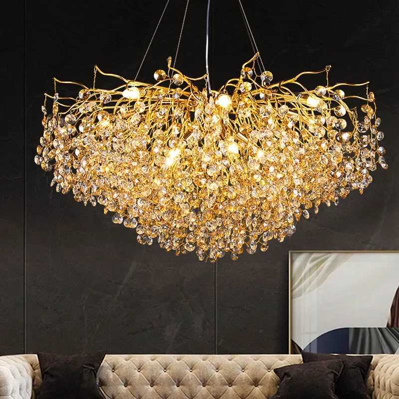 Modern Villa Dining Living Room Ceiling Chandelier Luxury Interior Decoration Crystal Pendant Lamp Gold Silver Lighting FixturesXJ250725