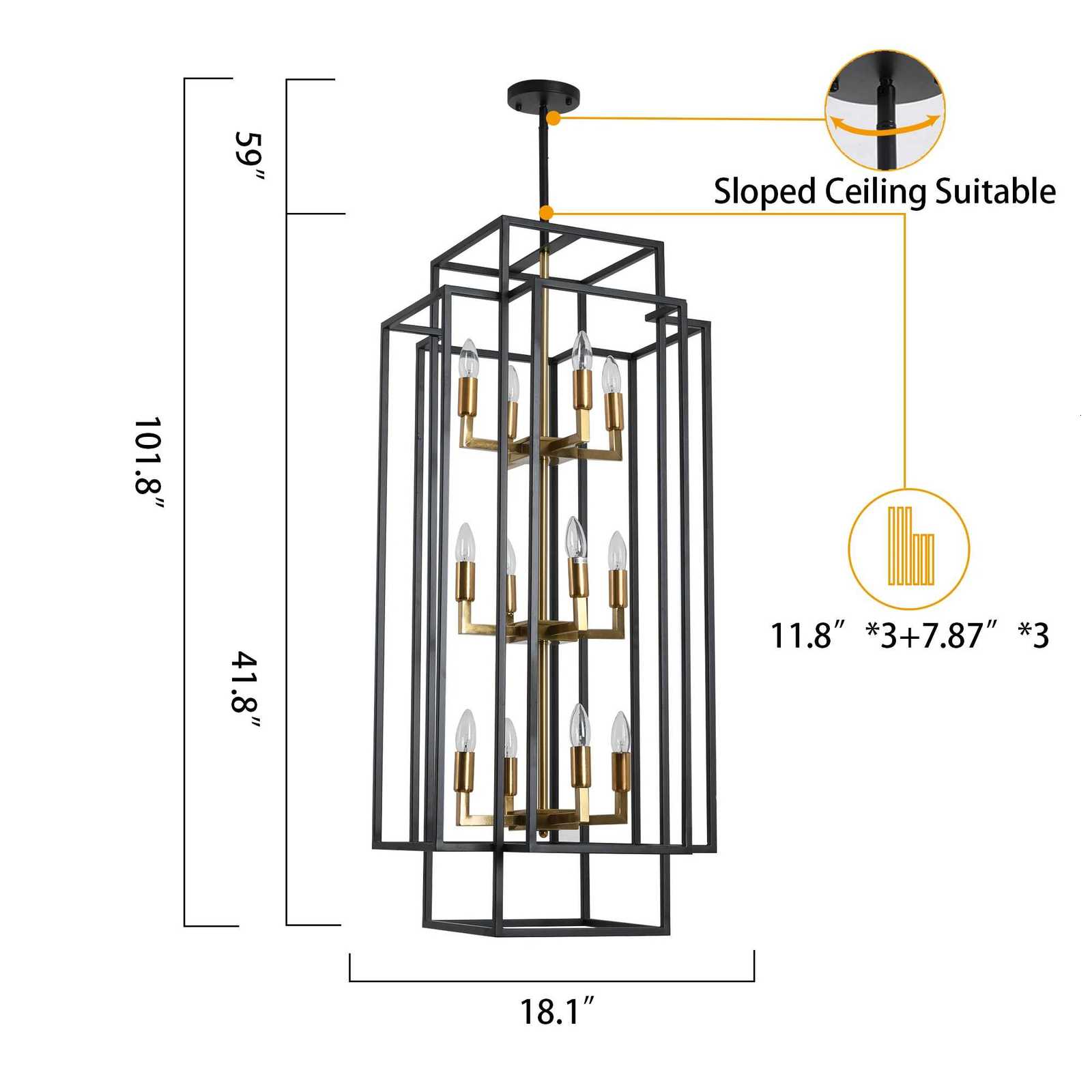 12 Lights Pendant Light Metal Lantern Island Light Modern Farmhouse Tiered Hanging Light Fixture Black and Gold Chandelier XJ250725