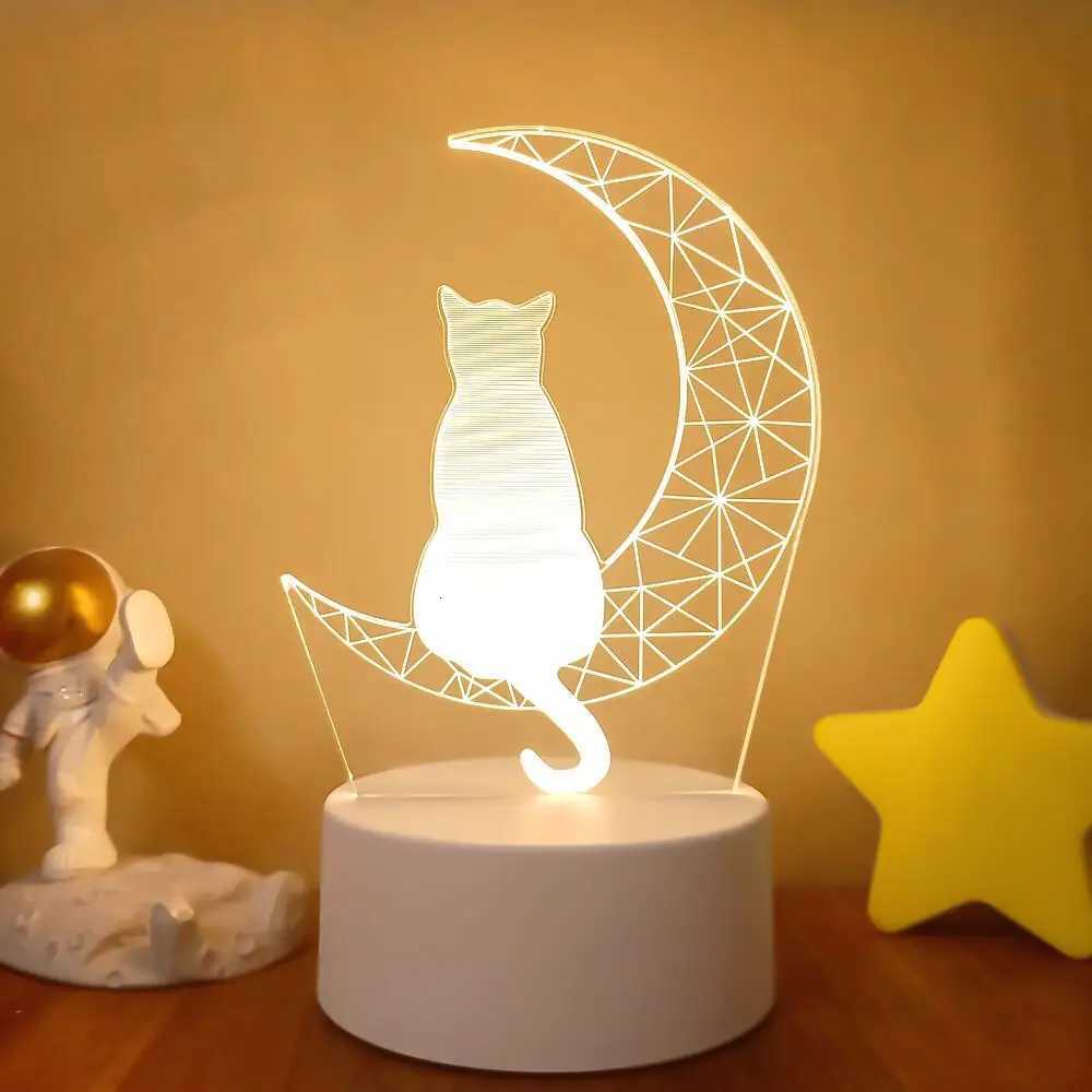 1pc Moon Cat 3D Night Light 3D Optical Illusion Lamp With Touch 7-Color Changing Ambient Light For Bedroom XJ250725