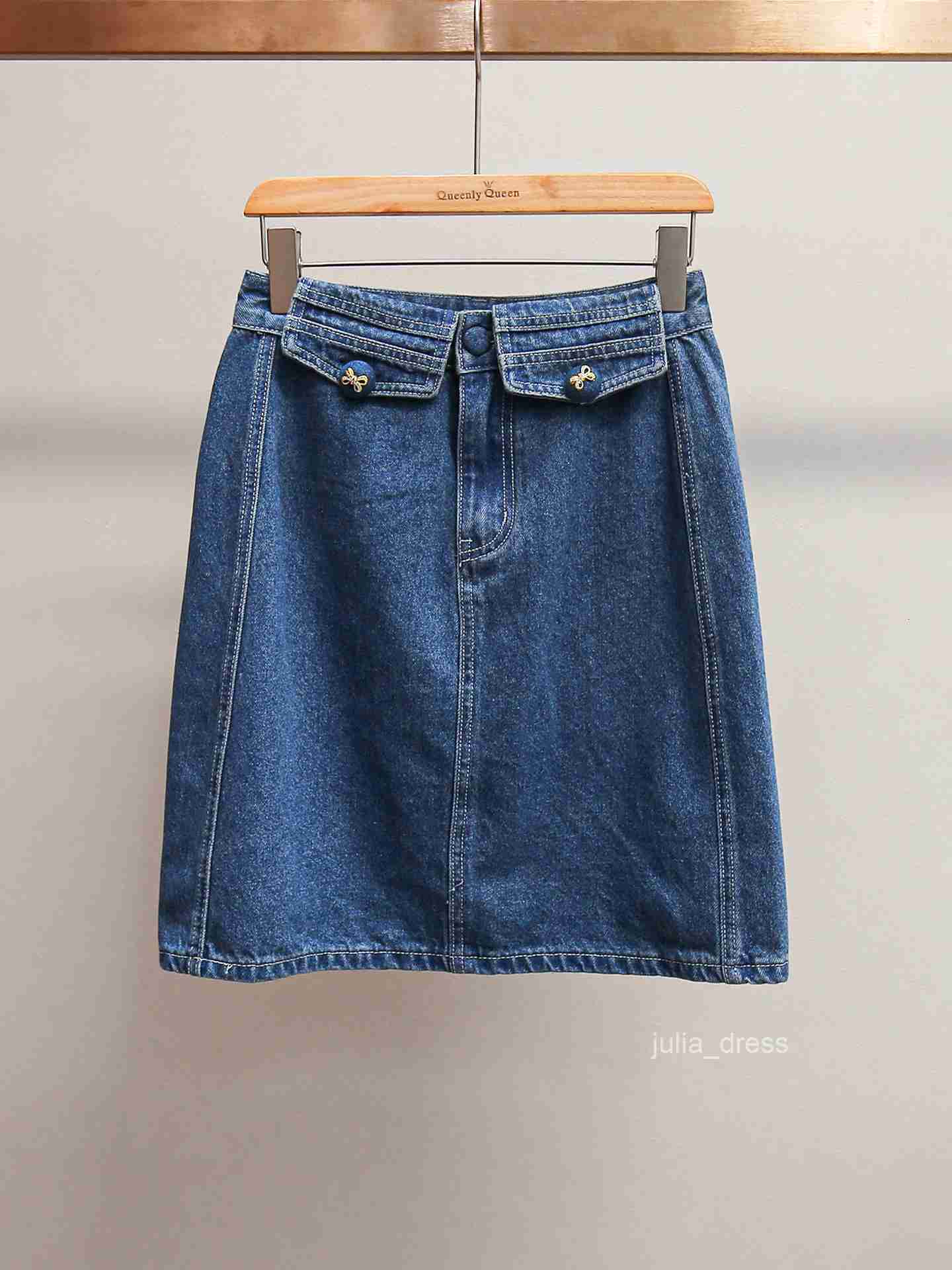 Womens Fashion Modern Pearl Chain Denim Jacket + Wide-Leg Pants + Skirt