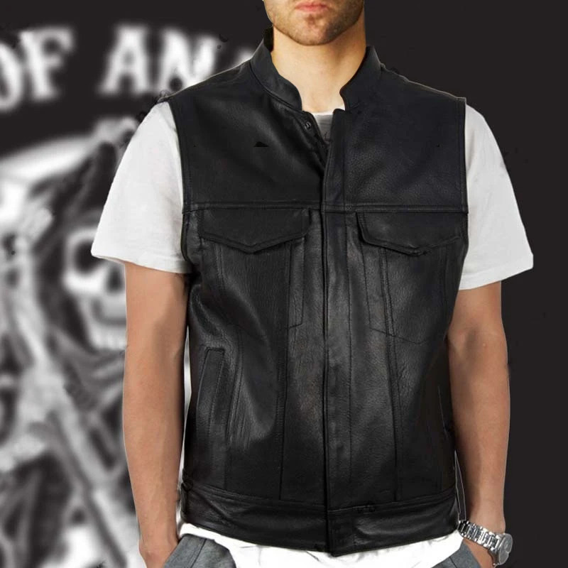Autumn Winter Mens Faux Leather Waistcoat Classical Men Stand Collar Motorcycle Biker Vest Stylish Clothing 250725