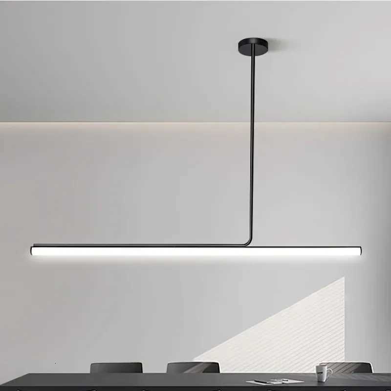 Modern Long Strip LED Pendant Lights for Living Dining Room Desks Kitchen Black Chandelier Home Decor Hanging Lighting Fixture XJ250725