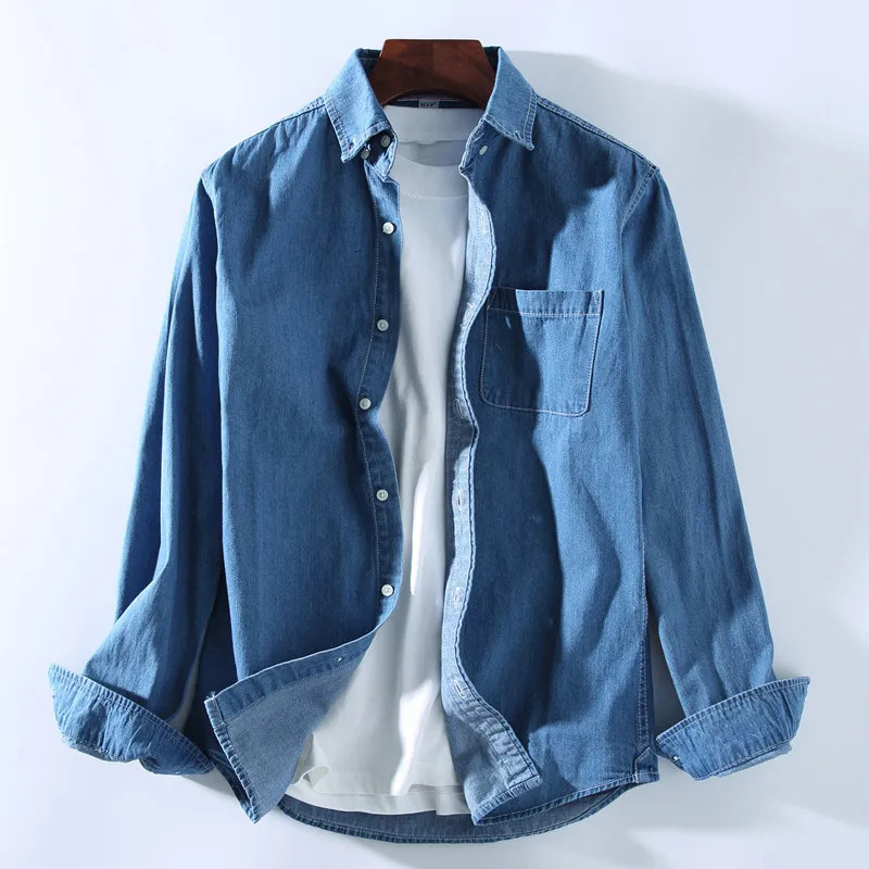 3 Colors 2025 Mens Casual Denim Shirt Fashion Cotton Slim Fit Cowboy Long Sleeve Male Clothes 250725
