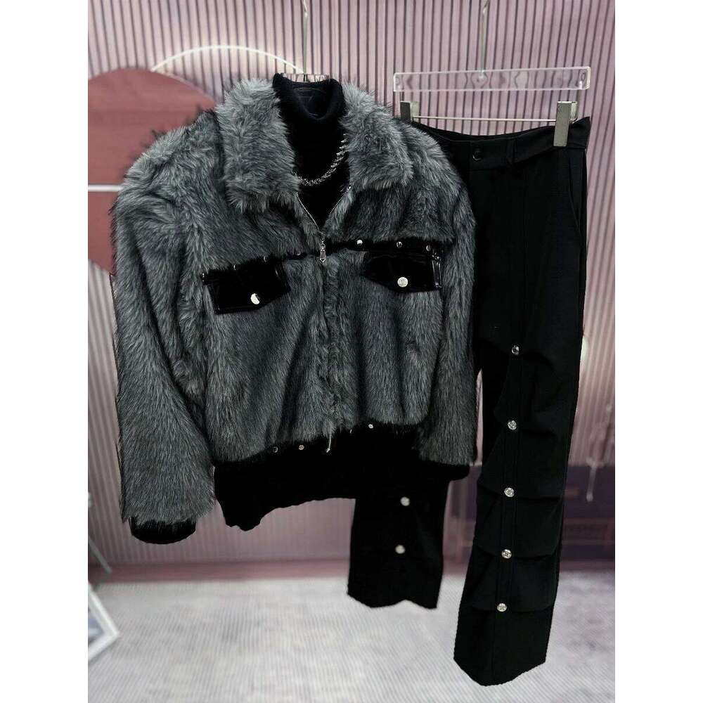 2024 Winter New Splicing Imitation Mink Fur Jackets Men's Plush Light Loose Trendy Coats Long-Sleeve Short Jacket