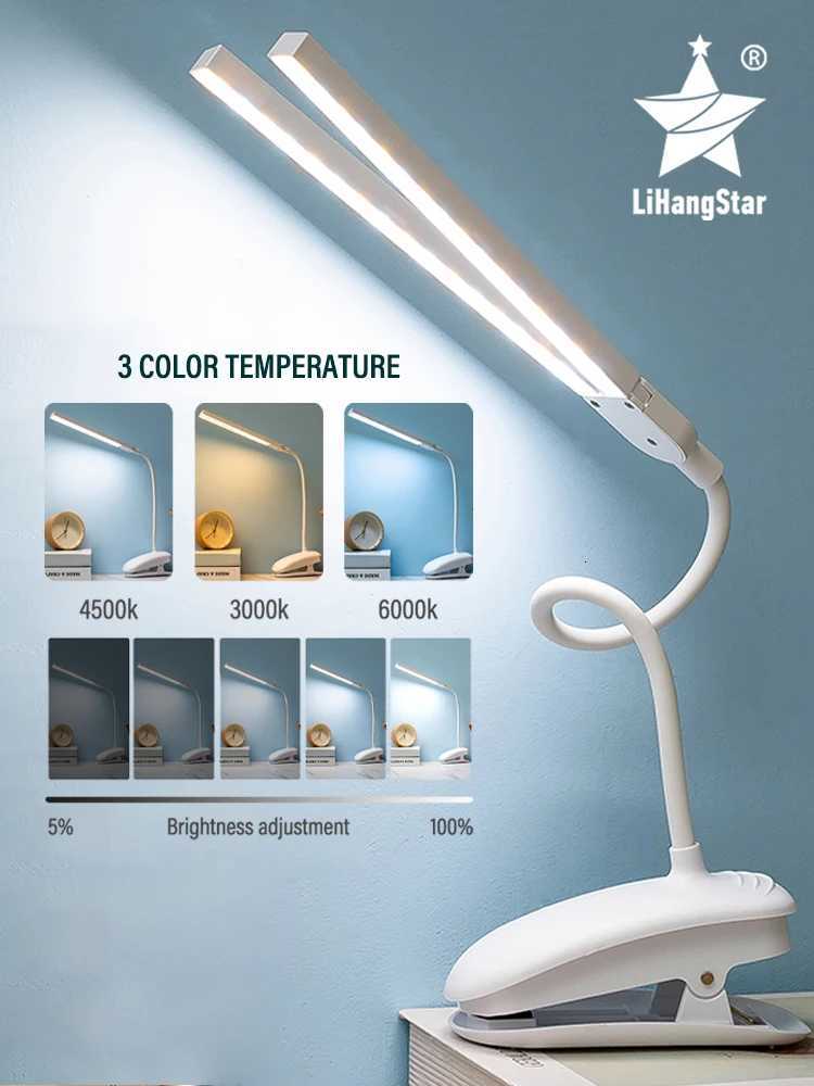 LED Double-headed Reading Table Lamp with Clip Touch Control Dimmable Light Eye Protection for Bedroom Dormitory Study Office XJ250725