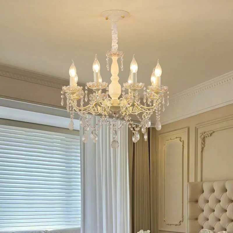 2025 French Crystal Chandeliers Milky White Crystal Lamps Light Luxury Dining Table Princess Room Girl Bedroom ChandXJ250725