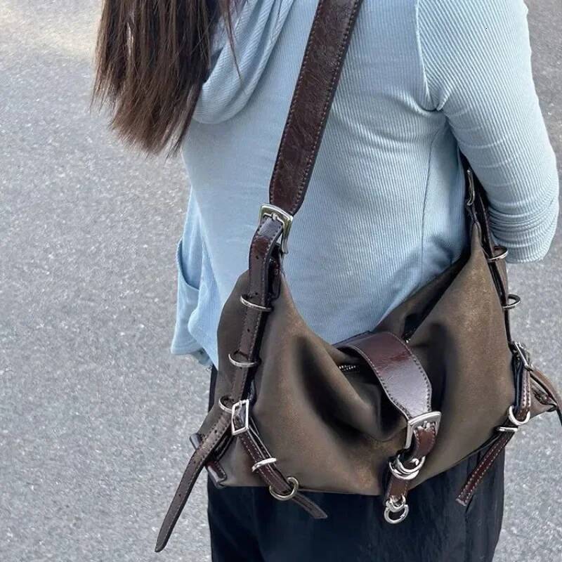 Y2k Vintage Women Handbag Small PU Leather Shoulder For Women's Tote Hip Hop Messenger Commuter Female Armpit Bag