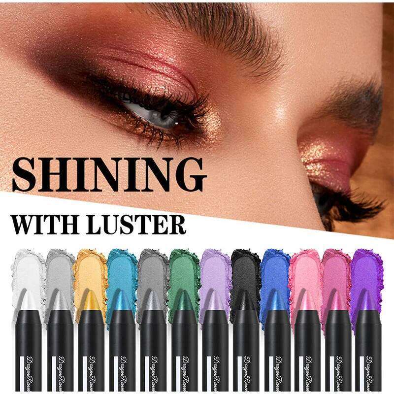 12 Colors Smoky Eyeshadow Pencil Stick Waterproof Pearlescent Metallic Glitter Long Lasting Eye Shadow Highlighter Makeup Tool X25072