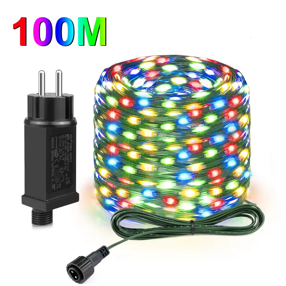 50M 100M 24V LED Christmas lights Green Wire Leather Fairy Lights String Waterproof Outdoor Garden Party Wedding Garland Decor 250716