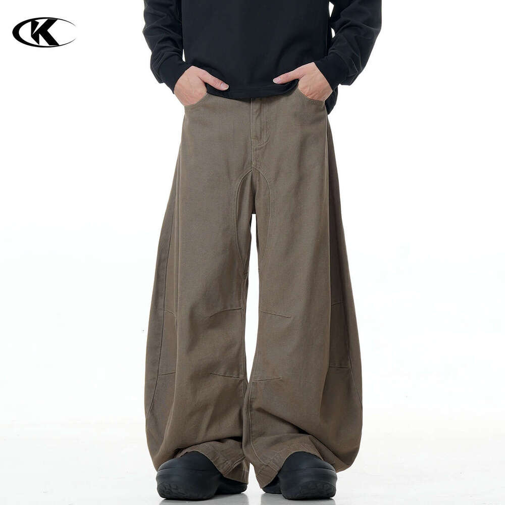 11Kn American Style Melard Curved Knife Unisex Loose Slimming Simple Workwear Wide Leg Three-Dimensional Casual Long Pants