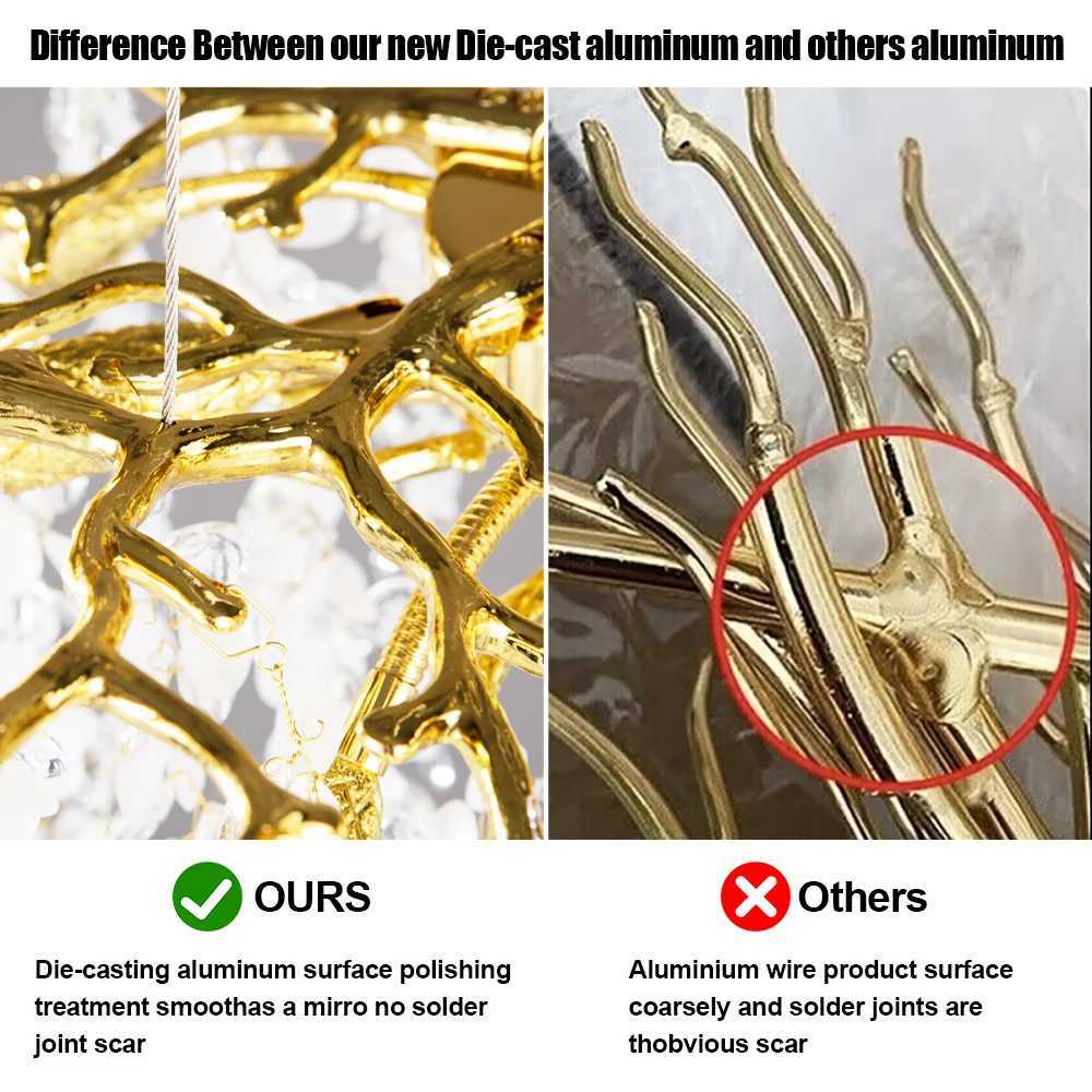 Round Crystal Branch Chandelier Gold For Living Dining Room Bedroom Foyer Nordic Lustre Grape Bunch Crystal Ceiling ChandelierXJ250725