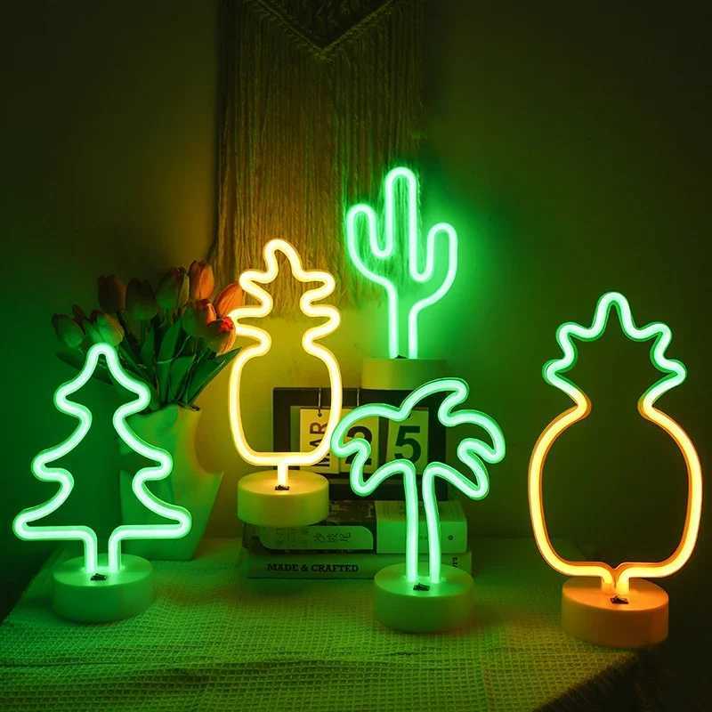 LED Table Lamp Cactus Vibrant Neon Lights Battery/USB Bedroom Birthday Wedding Christmas Tree Party Decoration Gifts for Boys XJ250725