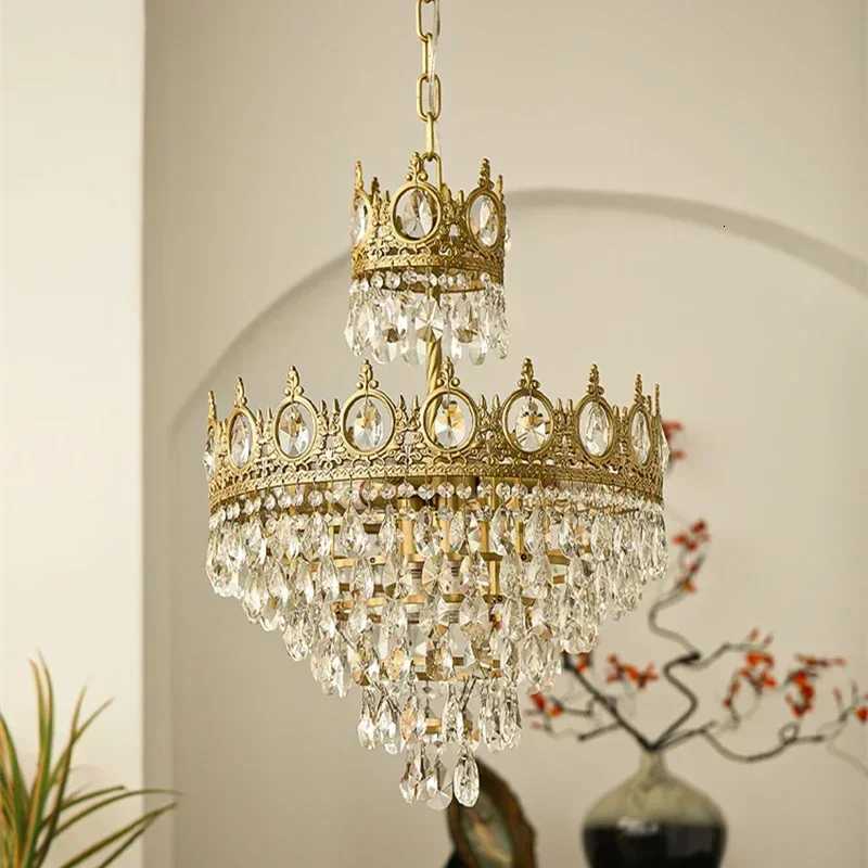 Modern Luxury Chandelier LED Crystal Vintage French Pendant Lamps for Living Dining Table Room Golden Crown Lighting Home DecorXJ250725
