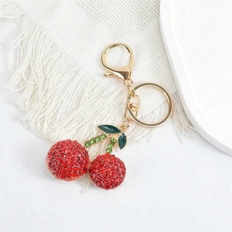 Crystal Rhinestone Cherry Keychains Fresh Cute Fruit Charm For Women Bag Pendant Keychain Girl Car Key Ring R250725
