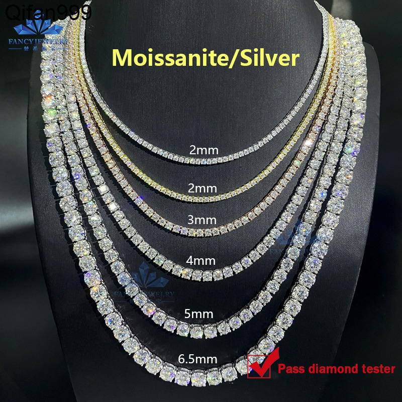 Fine Necklace 925 Sterling Silver Tennis Chain Diamond 18K Gold Plated Men Jewelry 2mm 3mm 4mm 5mm Moissanite Tennis Link Chain