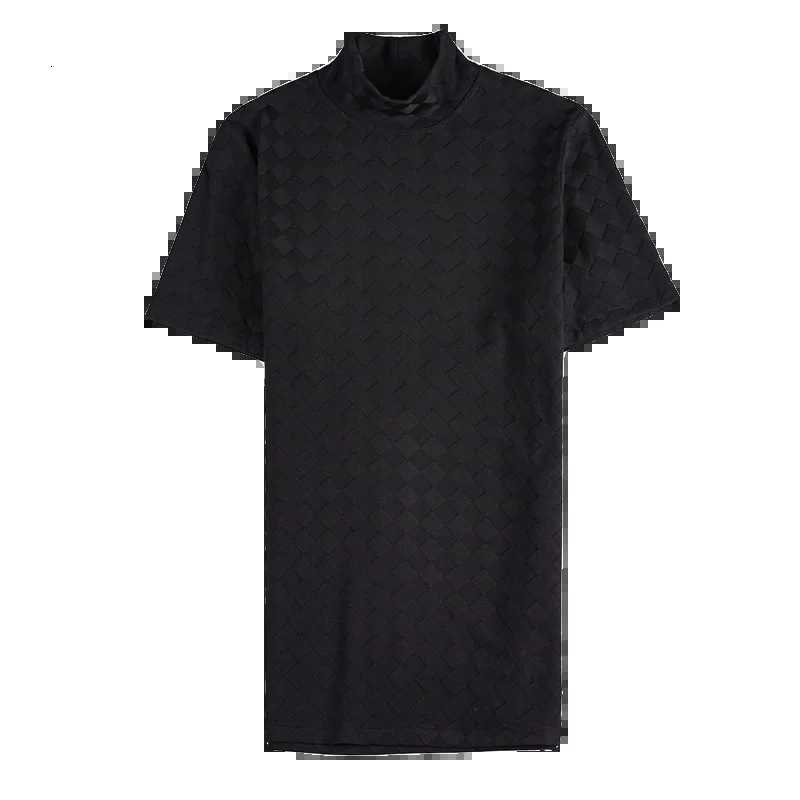 Summer Plaid T-Shirts For Men Fashion Clean Fit Short Sleeve Mens Casual T Shirt All Match Breathable High Collar Turtleneck Z250725