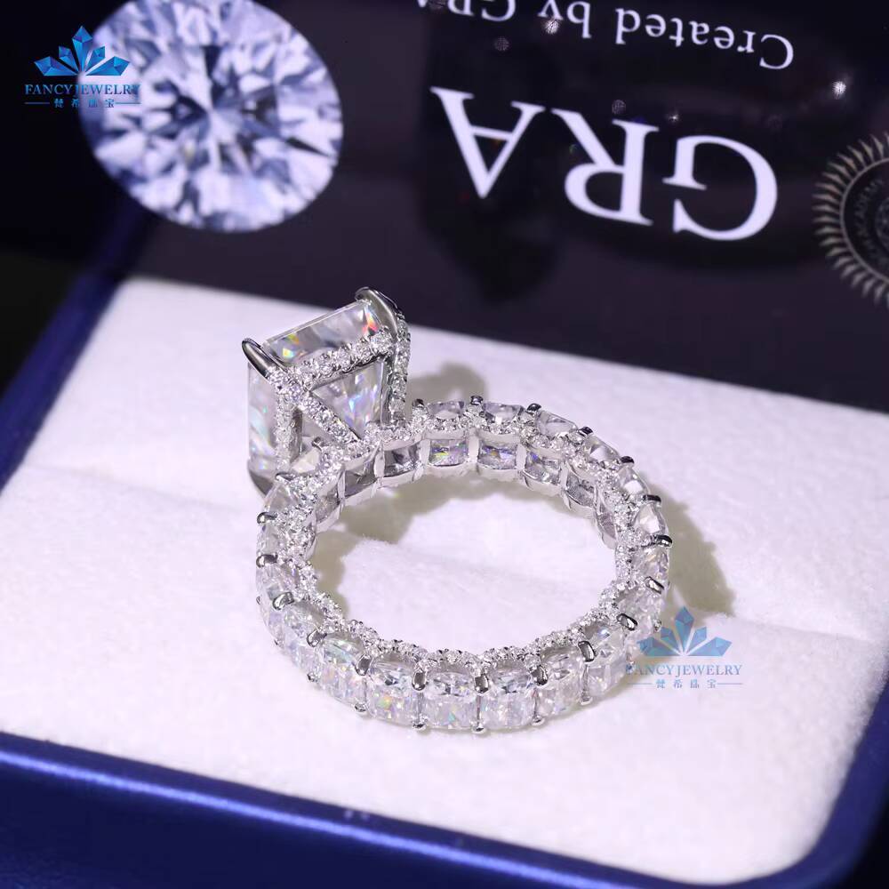 Luxury 925 Silver 5ct Moissanite Ring 9*11mm and 3*4mm Ice Out Radiant Cut D VVS1 for Wedding Engagement