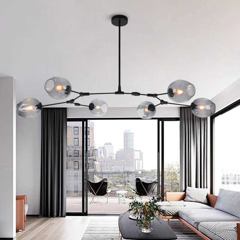 Modern E27 Glass Chandeliers for Living Room Restaurant Bedroom Room Nordic Pendant Lamp Iron Art Hanging Lamp Fixture Lighting XJ250725