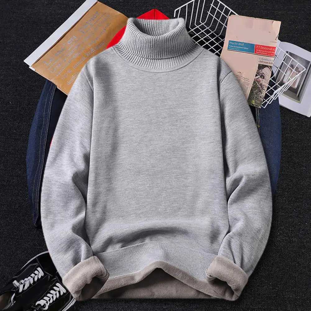 2025 Turtleneck Long Sleeves Fleece Lining Ribbed Trim Men Sweater Autumn Winter Solid Color Thickened Warm Sweater Jumper Z250725