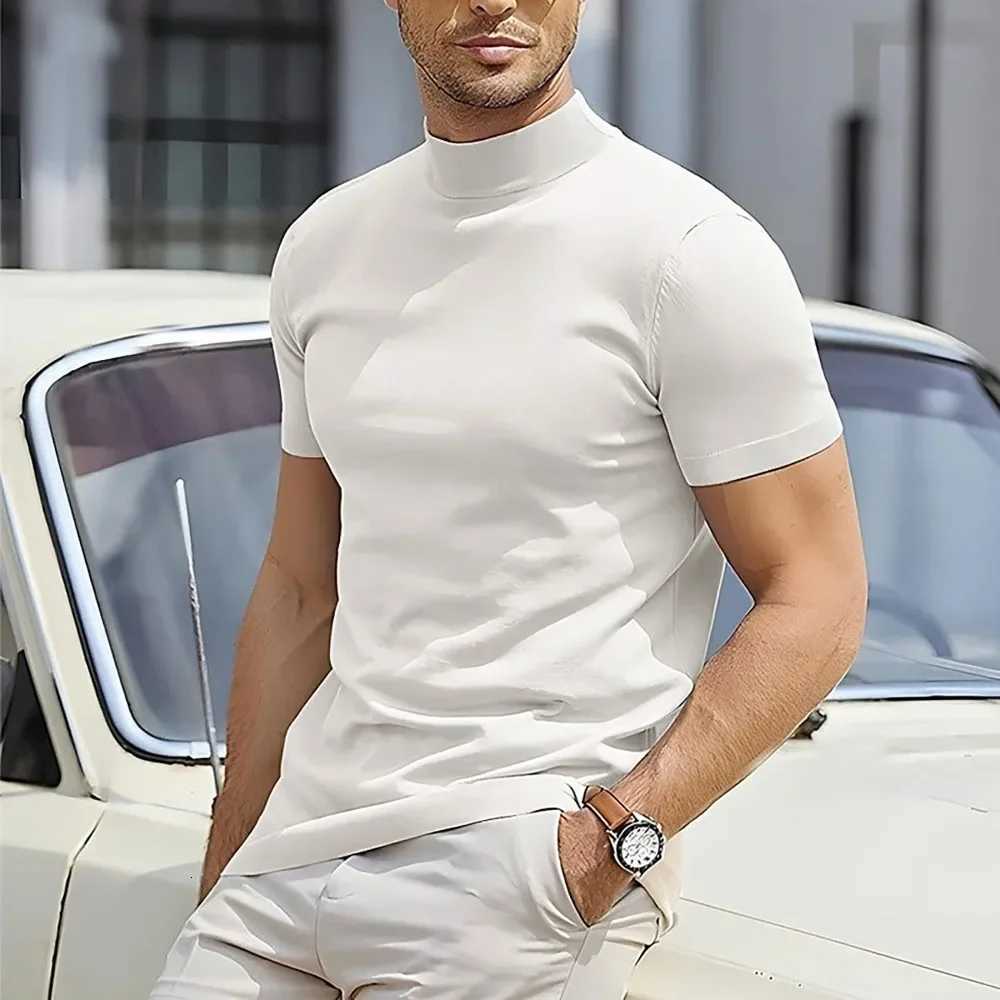 Big Size Mens T-shirt Short Sleeve 2025 Summer New Casual Sports Turtleneck Bottoming Shirt Mens Clothing Z250725