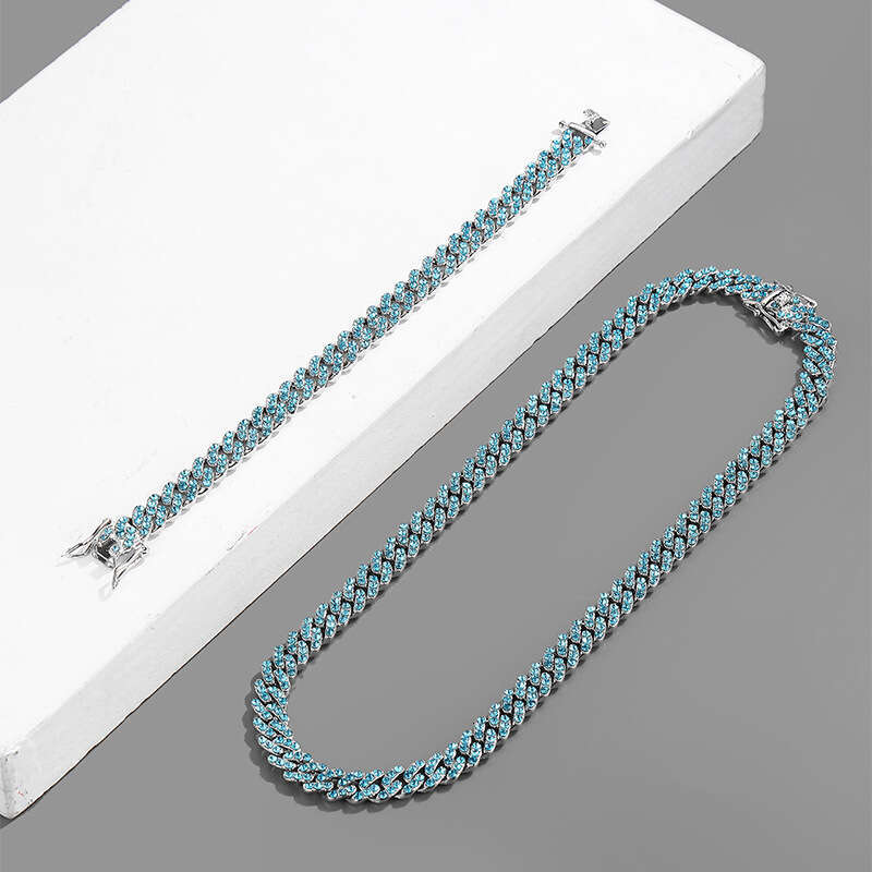 Men's 9mm Sea Blue Cuban Chain Necklace Hiphop Hip Hop Accessories
