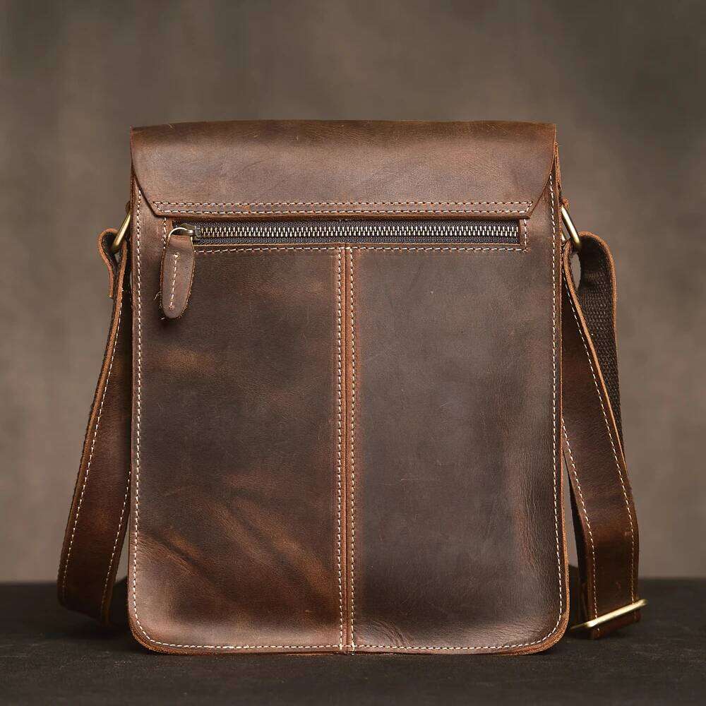 OLOEY Messenger Sling Bags For Casual Genuine Leather Zipper Pouch Simple Small Crossbody Shoulder Men Bag