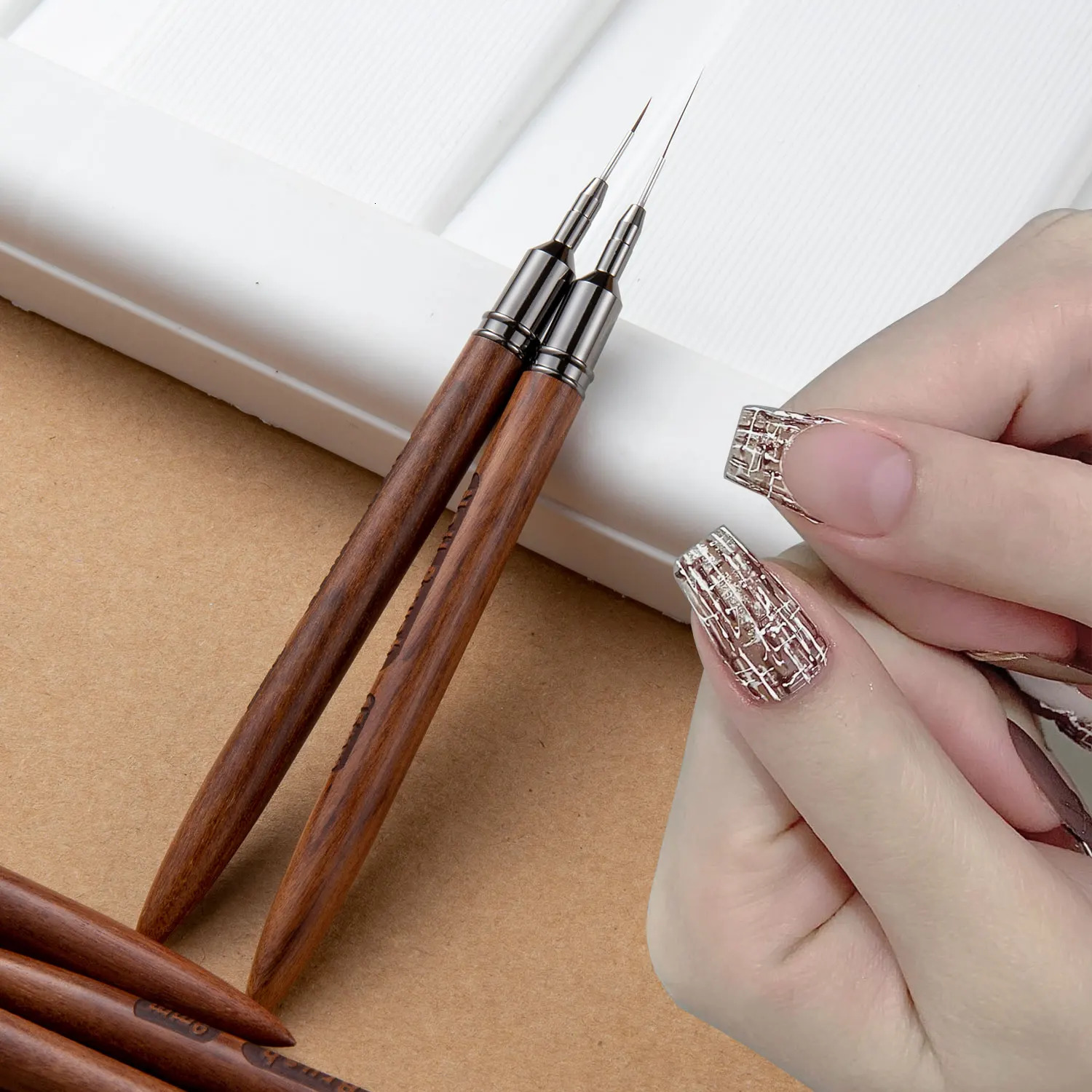 1PC Round Wood Handle Nail Art Liner Brush DIY Painting Pen Sandalwood Syringe Brushes Drawing Fine Lines Stripe Pen UV Gel Nail 250716