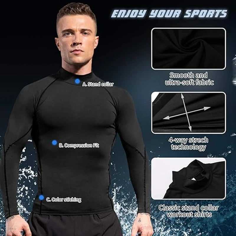 Mens Turtleneck Quick dry Long-Sleeved Compression Long Sleeved Sports Fitness Tight T-shirt Running Casual Spring and Autumn Z250725