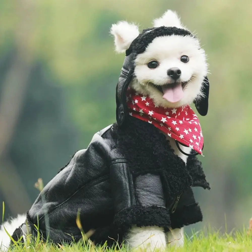 Fashion Thickened Dog Leather Jacket Coat Windproof Velvet Dog Fur Jackets Warm Winter Pet Clothes For Autumn/Winter 250724