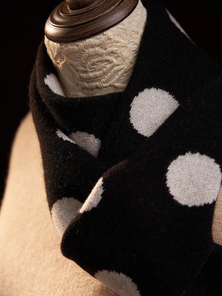 Women Cashmere Knitted Scarf Dots Pattern Jacquard Long Thick Neck Warmer Ring Collar Wool Accessories #141 250724