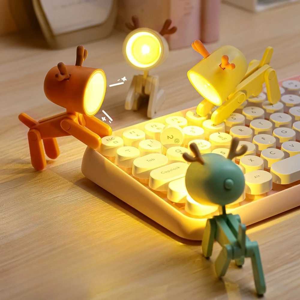 Mini LED Night Light Dog Deer DIY Foldable Desk Lamps Desktop Kids Room Bedside Bedroom Decor Holiday Cute Gifts Ornament XJ250725