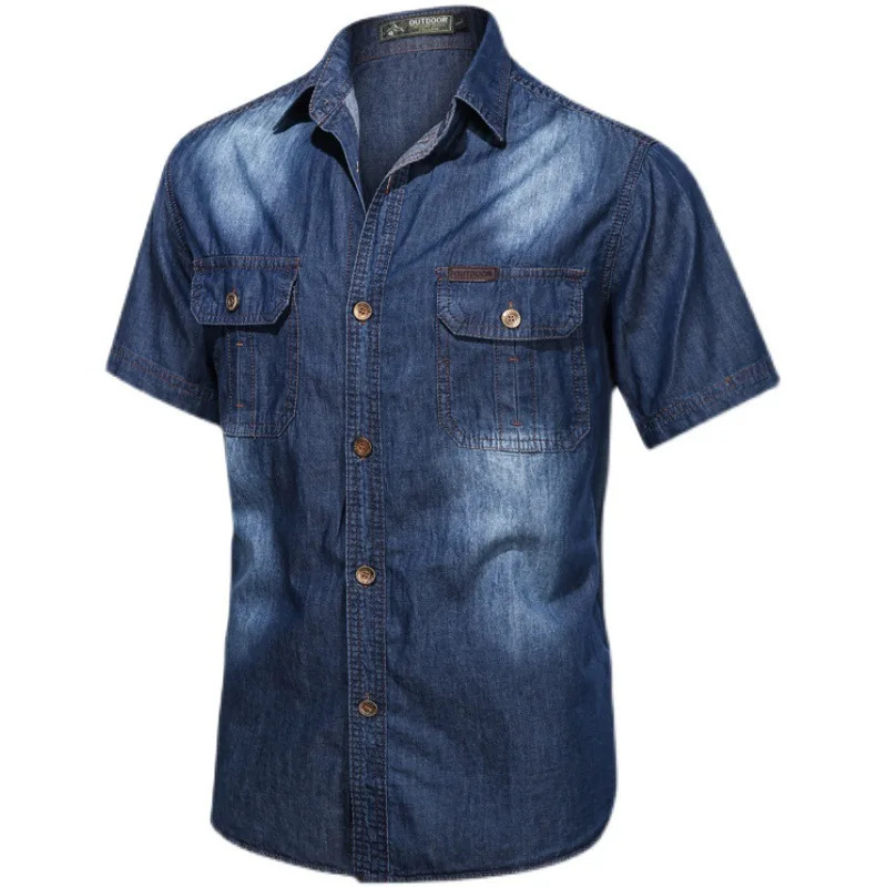 Summer menspure cotton denim short sleeved shirtAmerican loose fitting workwear topice silk quick drying casual versatile top 250725