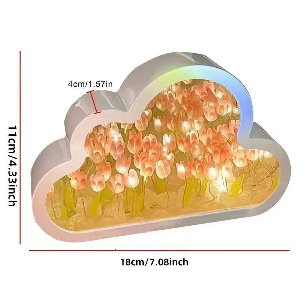 Cloud Tulip Night Light Handmade DIY Material Flower Home Decor Mirror Creative Atmosphere Lamp Birthday Gift Valentines Day XJ250725