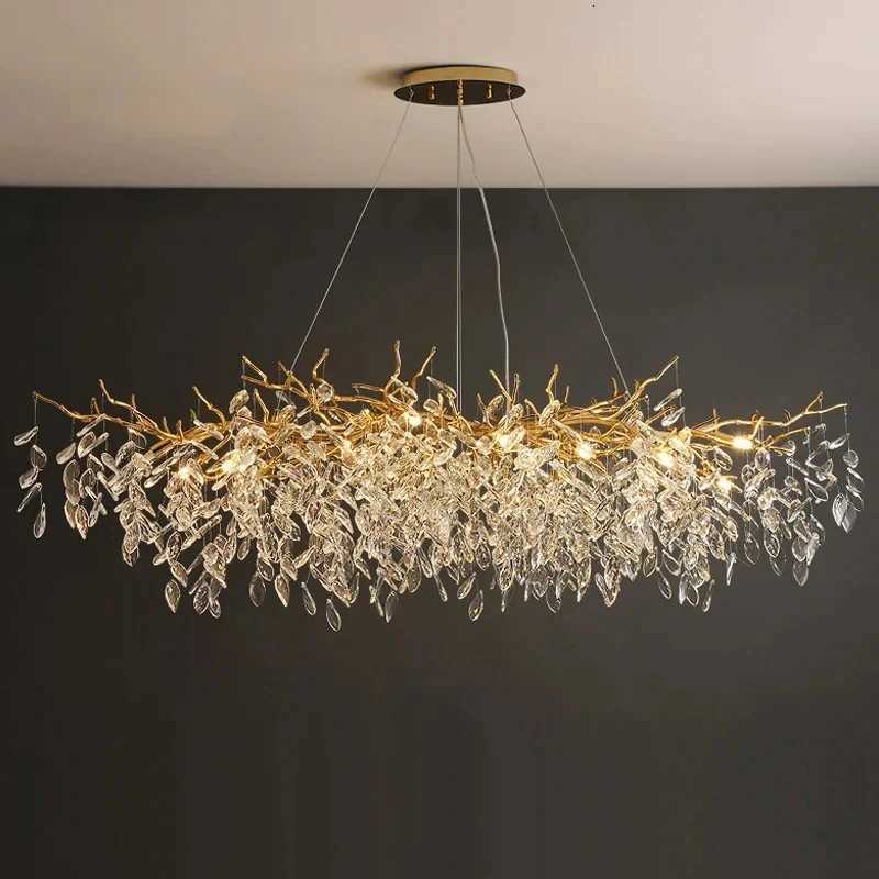 Luxury Gold Crystal LED Chandeliers Living Dining Room Bedroom Lighting Lustre Ceiling Pendant Lamps Indoor Villa Lights Fixture XJ250725
