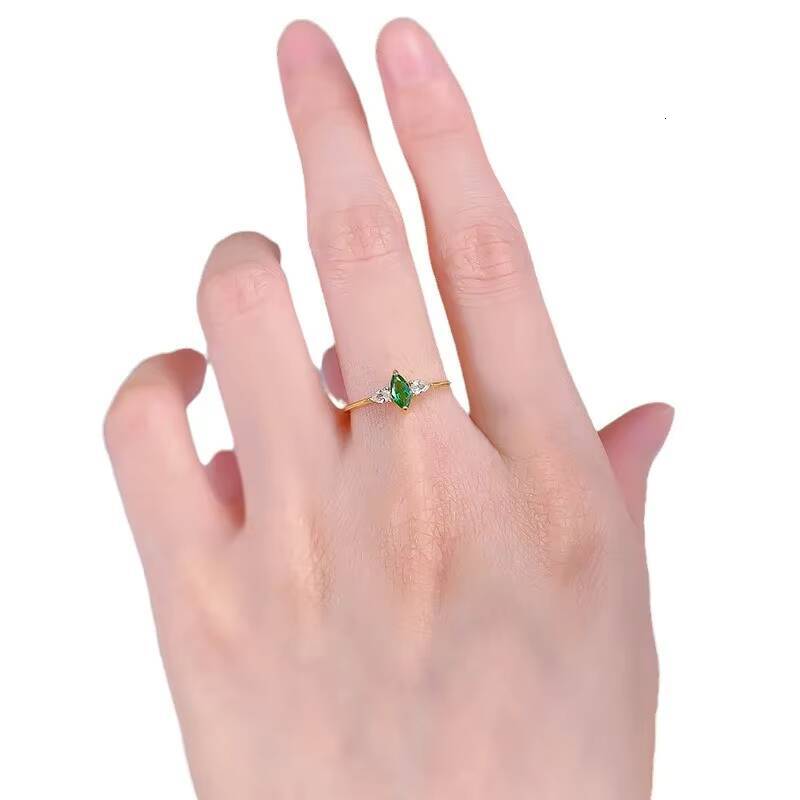 MEENOY White Gold Sterling Silver Marquise Emerald Turquoise Inlaid Shining Zircon Band Ring For Women