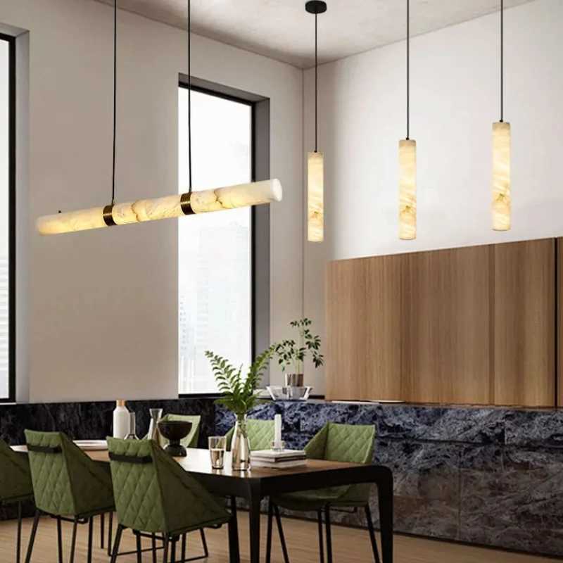 Dimmable LED Marble Linear Hanging Lamps LED Chandelier Lighting White Alabaster Suspension Luminaire Lamps for Dining RoomXJ250725