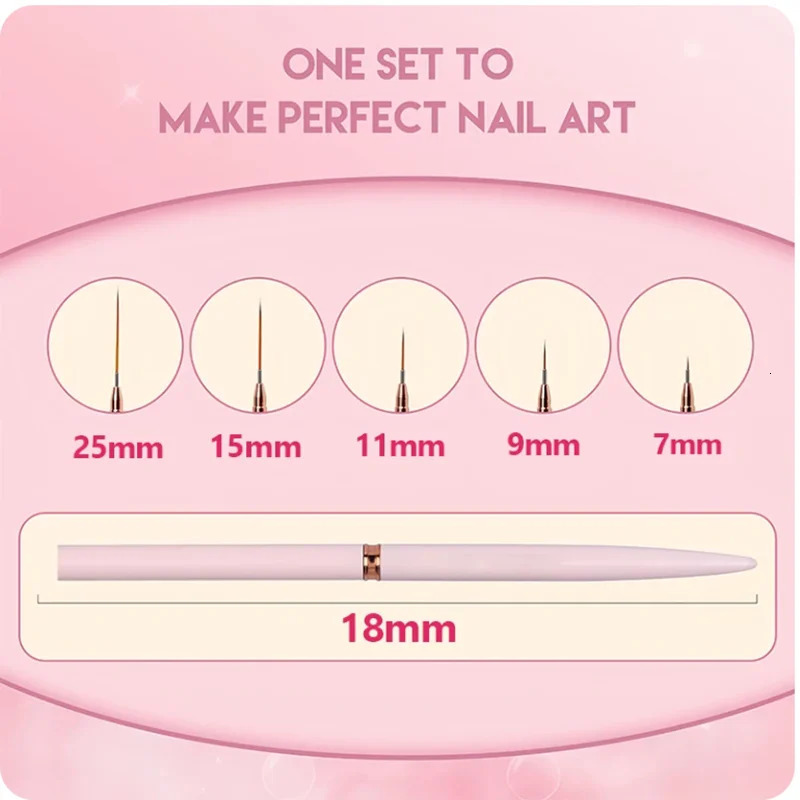5 Pcs Nail Art Liner Brushes Set Elongated Lines Striping Drawing UV Gel Painting Nail n Pen Professional Manicure Tool 250716