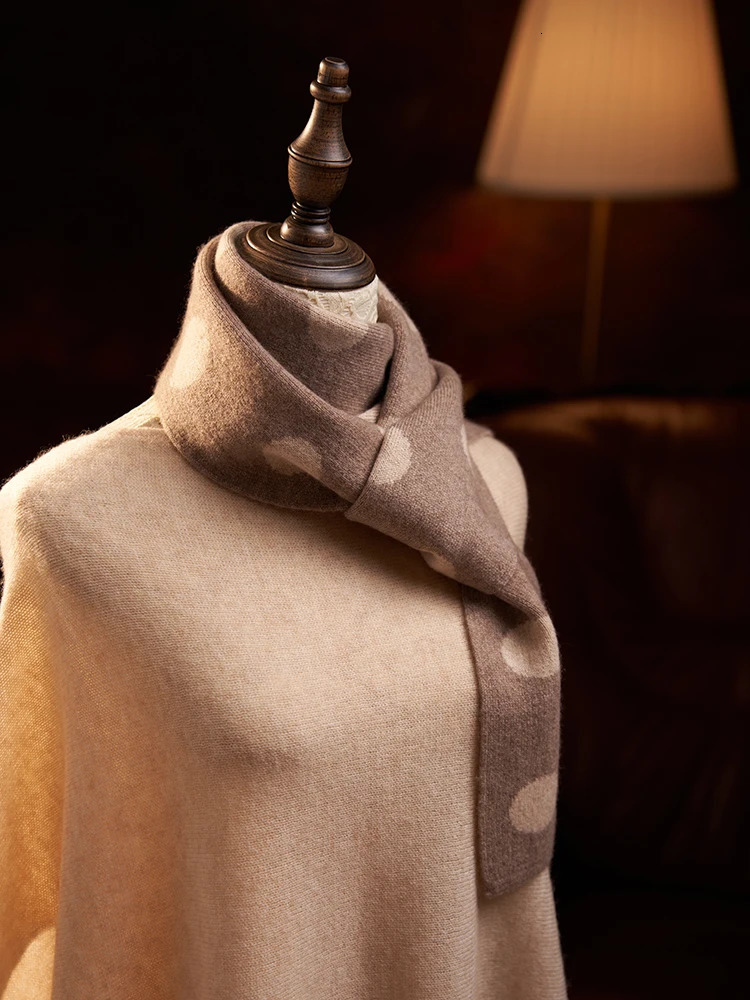 Women Cashmere Knitted Scarf Dots Pattern Jacquard Long Thick Neck Warmer Ring Collar Wool Accessories #141 250724
